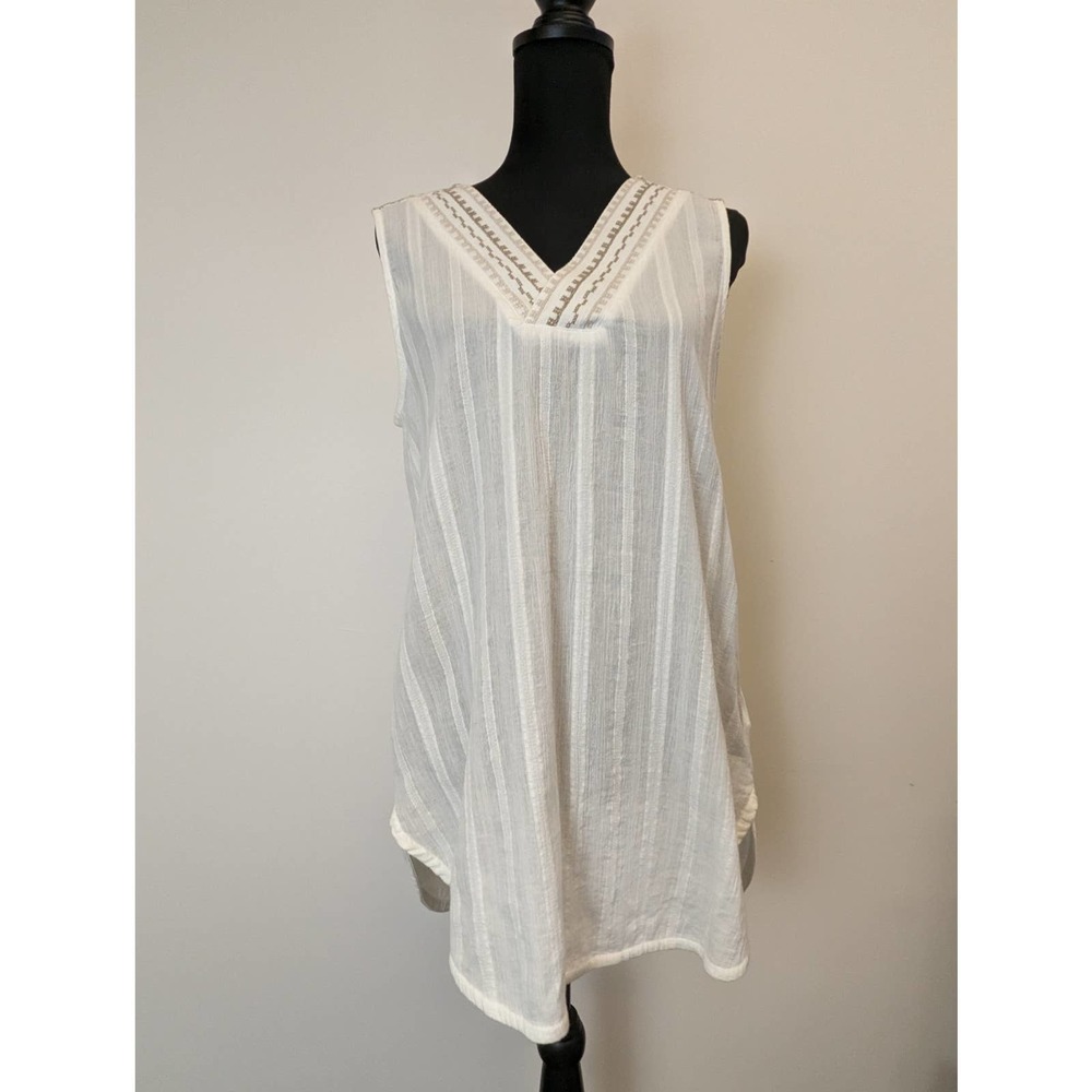 Prana Womens White Embroidered Sleeveless Tunic size M NWT